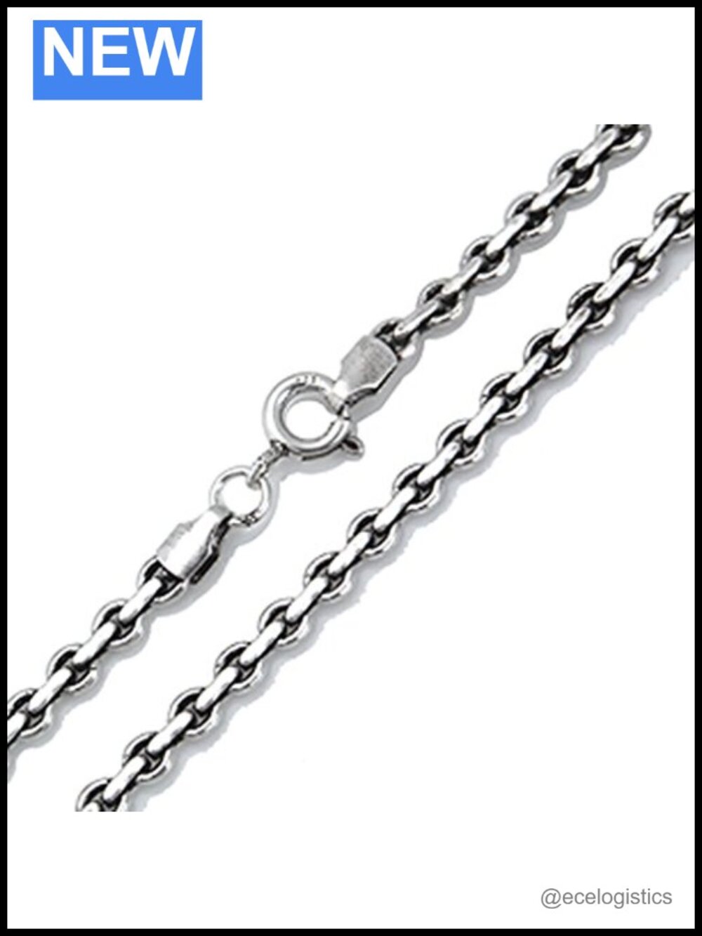 Oxidized 3mm 925 Sterling Silver Cable Chain Necklace 24 Inch